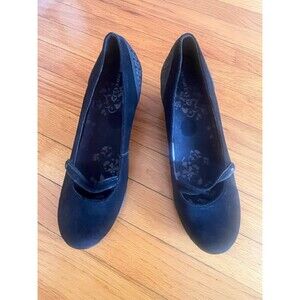 Merrell Petunia Mary Jane Wedge Heels Black Suede Vibram Size 9 Boho Peasant